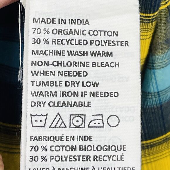 Prana Active Blue Gold Plaid Short‎ Sleeve Button Front Top Shirt Mens Medium - Picture 7 of 7